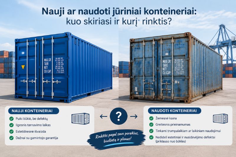 Nauji ar naudoti jūriniai konteineriai: kuo skiriasi ir kurį rinktis?